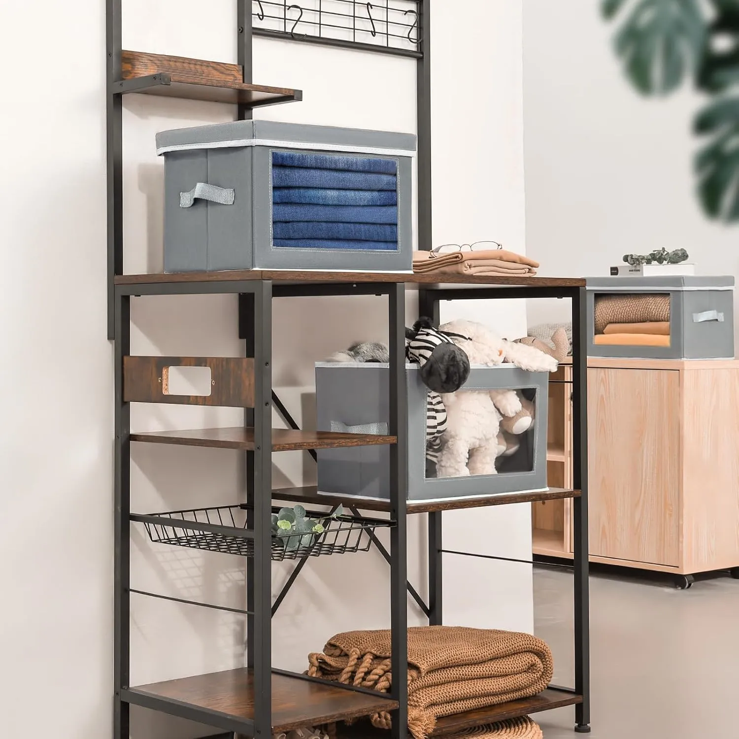 Collapsible Storage Bins with Lids, 4 Pack Closet Bins for Organization, Closet Storage Baksets with Window, Closet organizers and Storage Cubes for Towels, Clothes, Light Grey