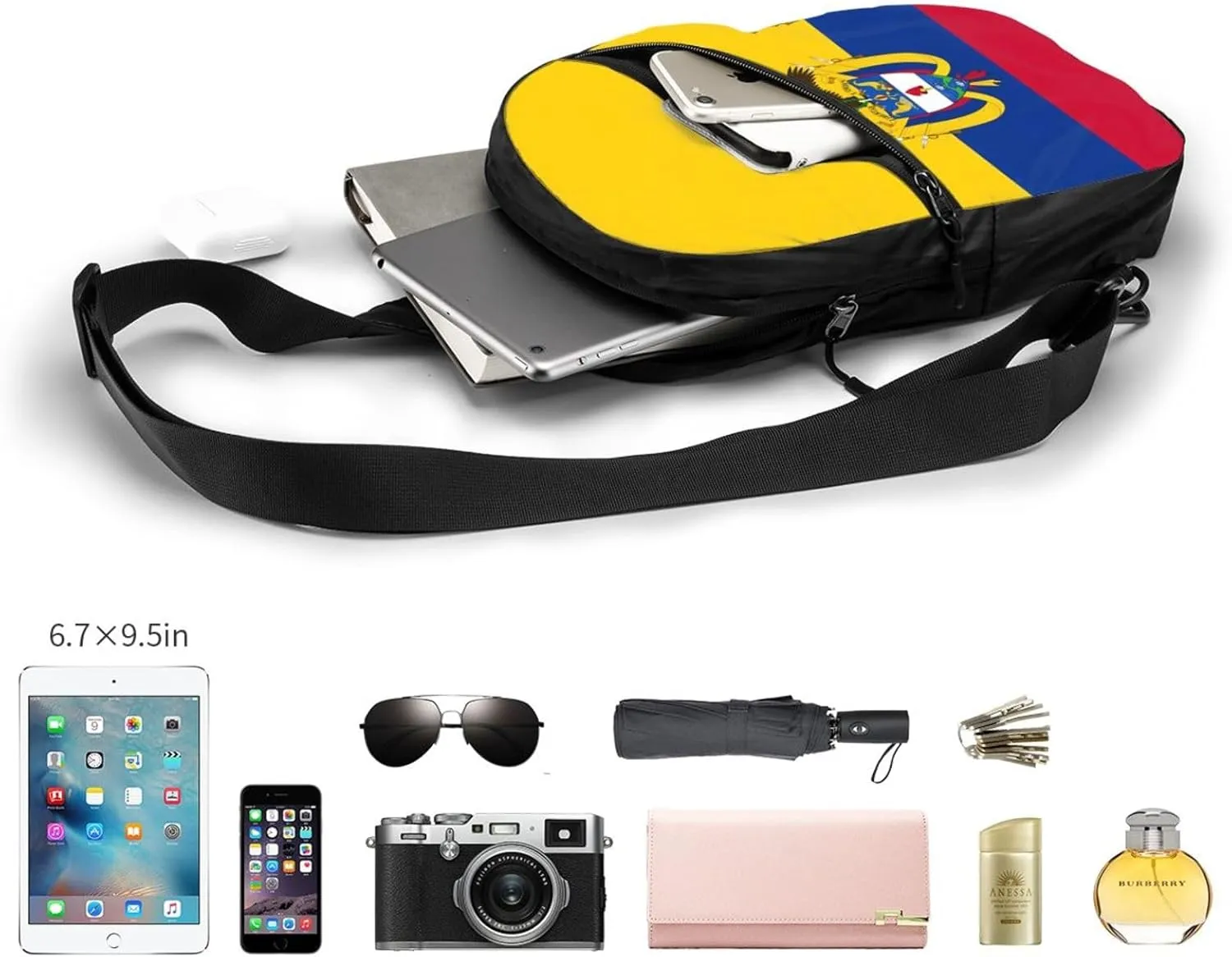 Colombia Coat of Arms Flag Colombian Flags Packable Crossbody Bag Portable Sling Bags Foldable Travel Daypack Reusable Sports Shoulder Backpack Diagonally Chest Bag for Workout