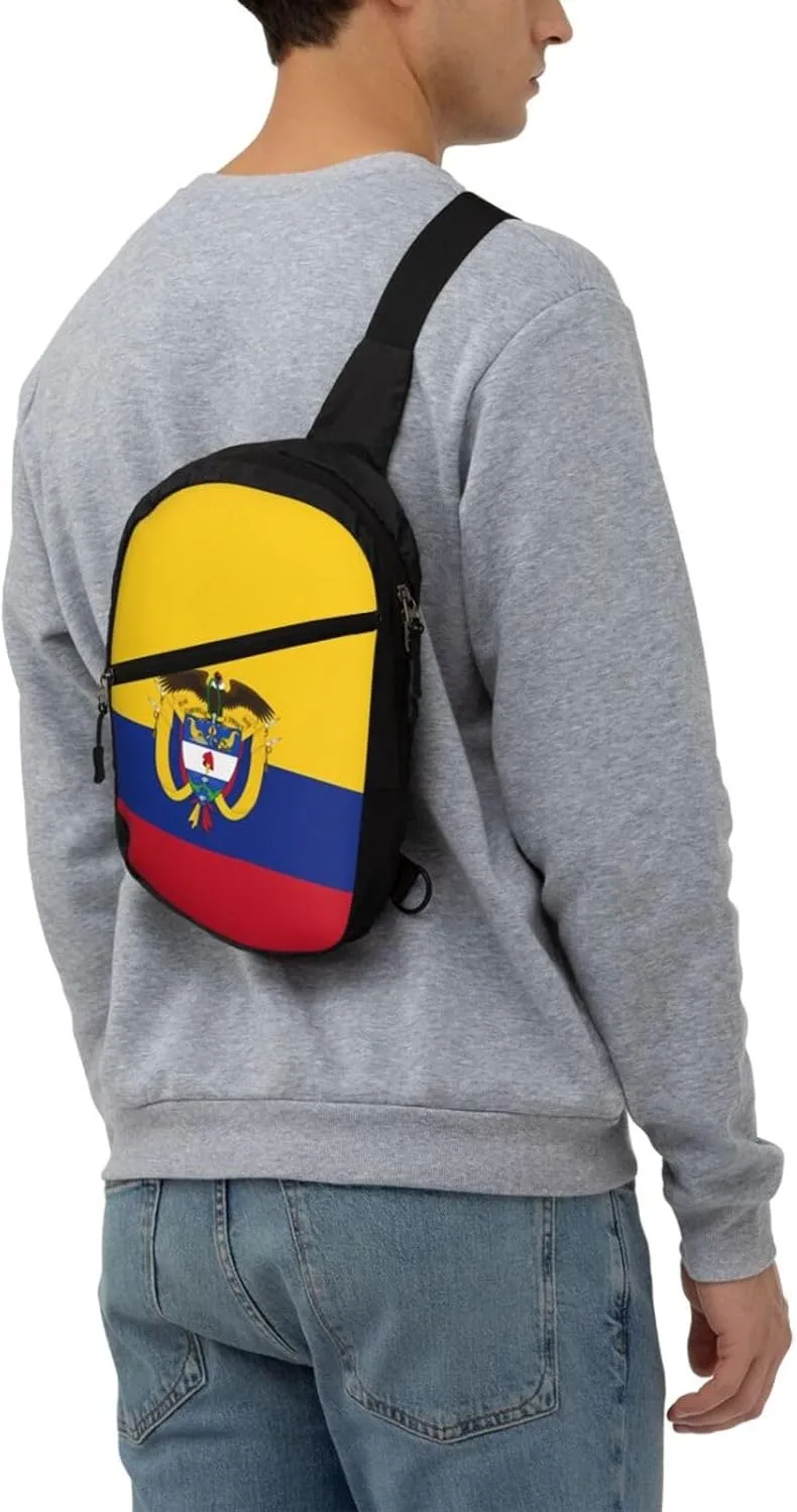 Colombia Coat of Arms Flag Colombian Flags Packable Crossbody Bag Portable Sling Bags Foldable Travel Daypack Reusable Sports Shoulder Backpack Diagonally Chest Bag for Workout