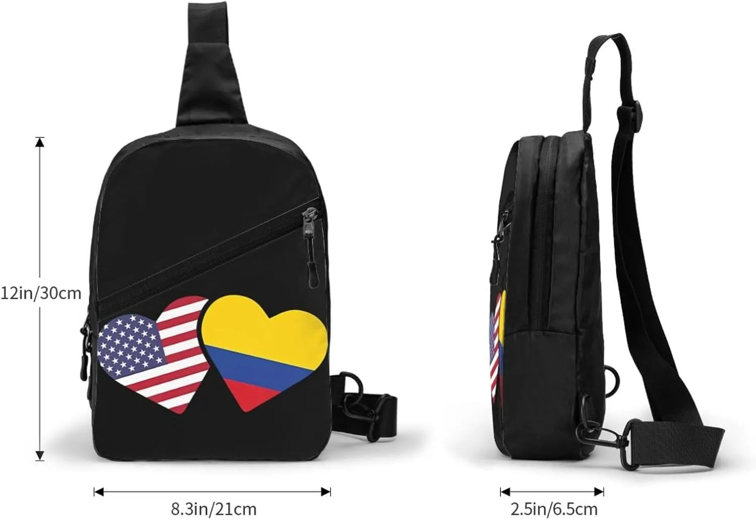 Colombia Flag Heart Colombian American Love Packable Crossbody Bag Portable Sling Bags Foldable Travel Daypack Reusable Sports Shoulder Backpack Diagonally Chest Bag for Workout