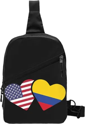 Colombia Flag Heart Colombian American Love Packable Crossbody Bag Portable Sling Bags Foldable Travel Daypack Reusable Sports Shoulder Backpack Diagonally Chest Bag for Workout