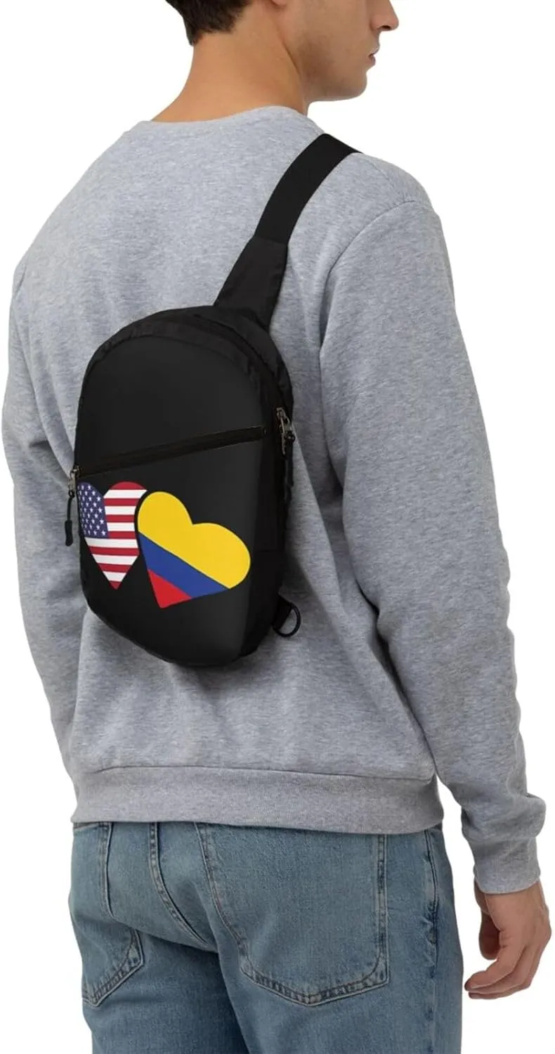 Colombia Flag Heart Colombian American Love Packable Crossbody Bag Portable Sling Bags Foldable Travel Daypack Reusable Sports Shoulder Backpack Diagonally Chest Bag for Workout