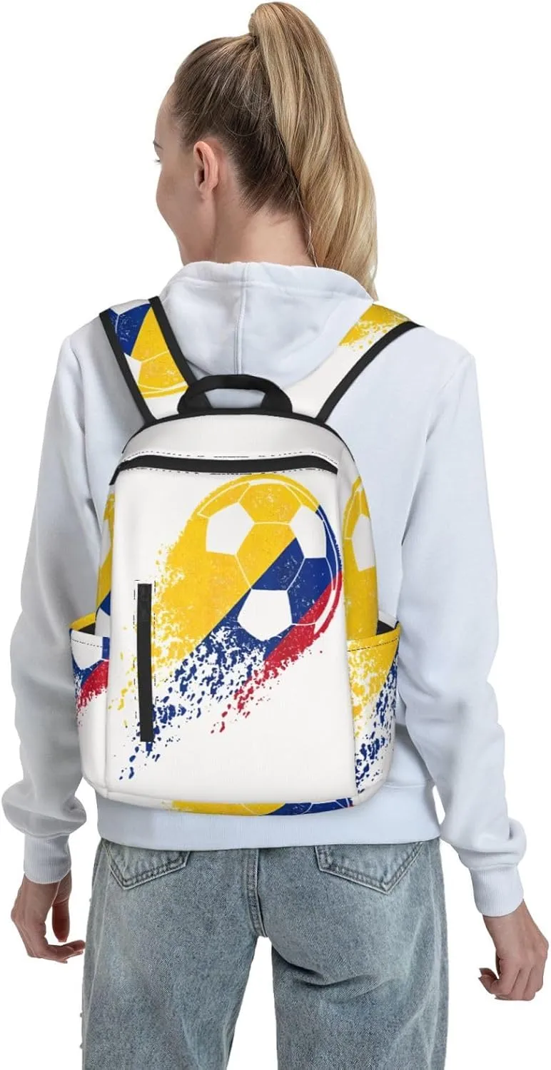 Colombia Soccer Colombian Flag Pride Soccer Player Casual Backpacks Large Capacity Laptop Backpack Sports Fitness Rucksack Travel Carry-On Daypack Work Bag for Outdoor Camping