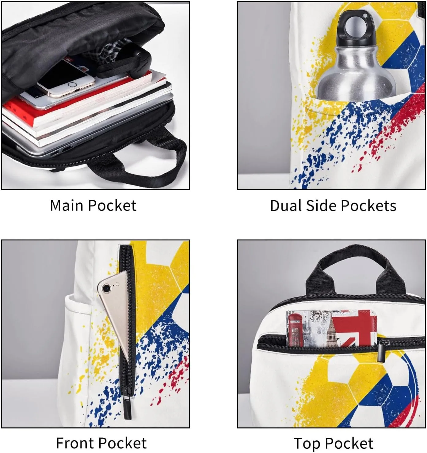 Colombia Soccer Colombian Flag Pride Soccer Player Casual Backpacks Large Capacity Laptop Backpack Sports Fitness Rucksack Travel Carry-On Daypack Work Bag for Outdoor Camping