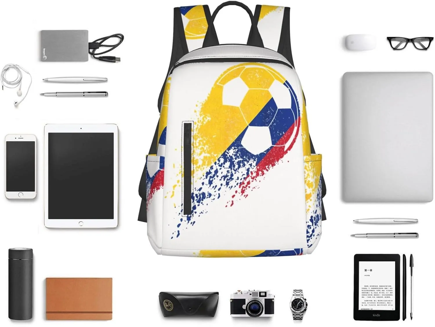 Colombia Soccer Colombian Flag Pride Soccer Player Casual Backpacks Large Capacity Laptop Backpack Sports Fitness Rucksack Travel Carry-On Daypack Work Bag for Outdoor Camping