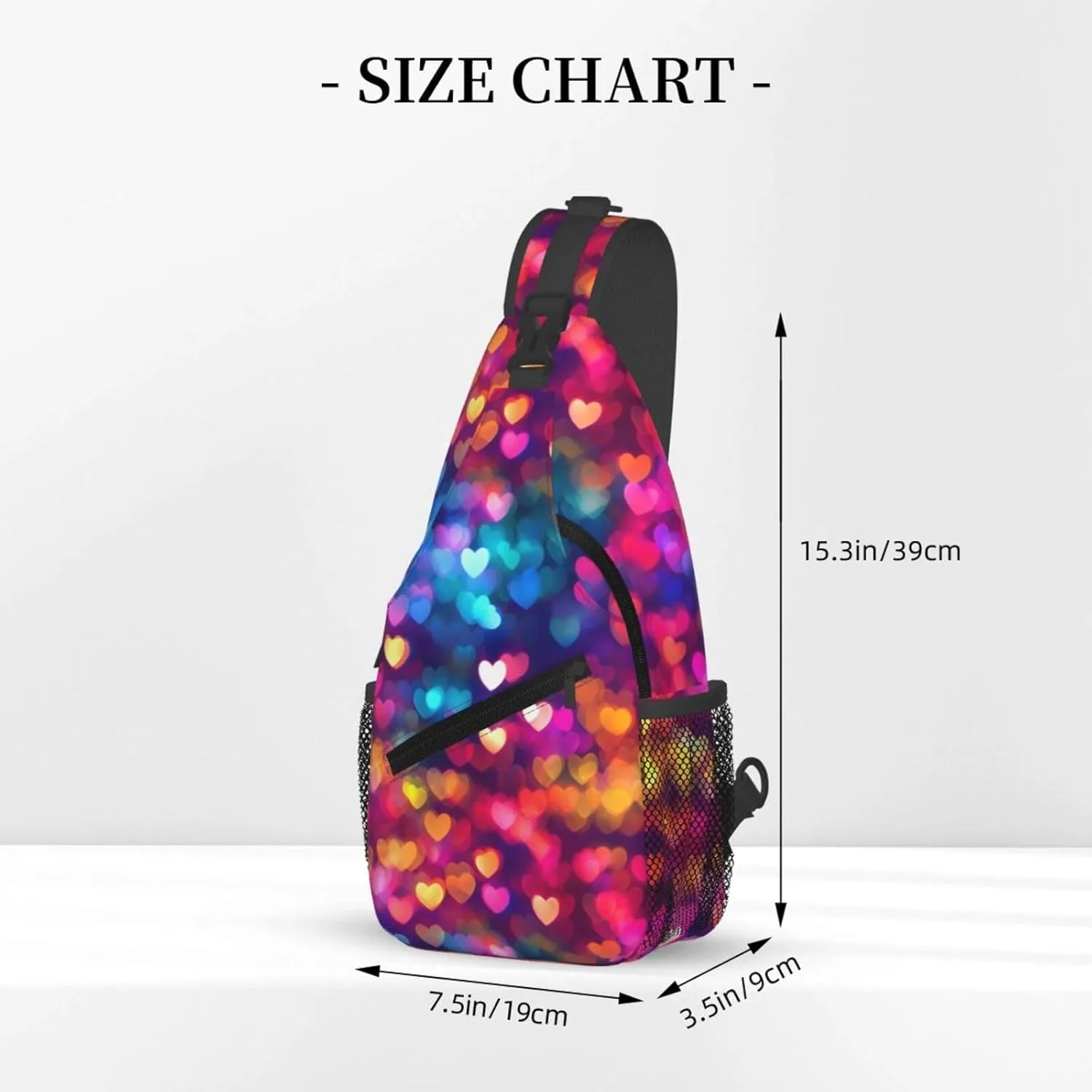 Colorful Hearts Crossbody Sling Bag For Women Men Adjustable Valentines Day Chest Bag Shoulder Bag Sling Backpack Daypack For Sport Travel Hiking
