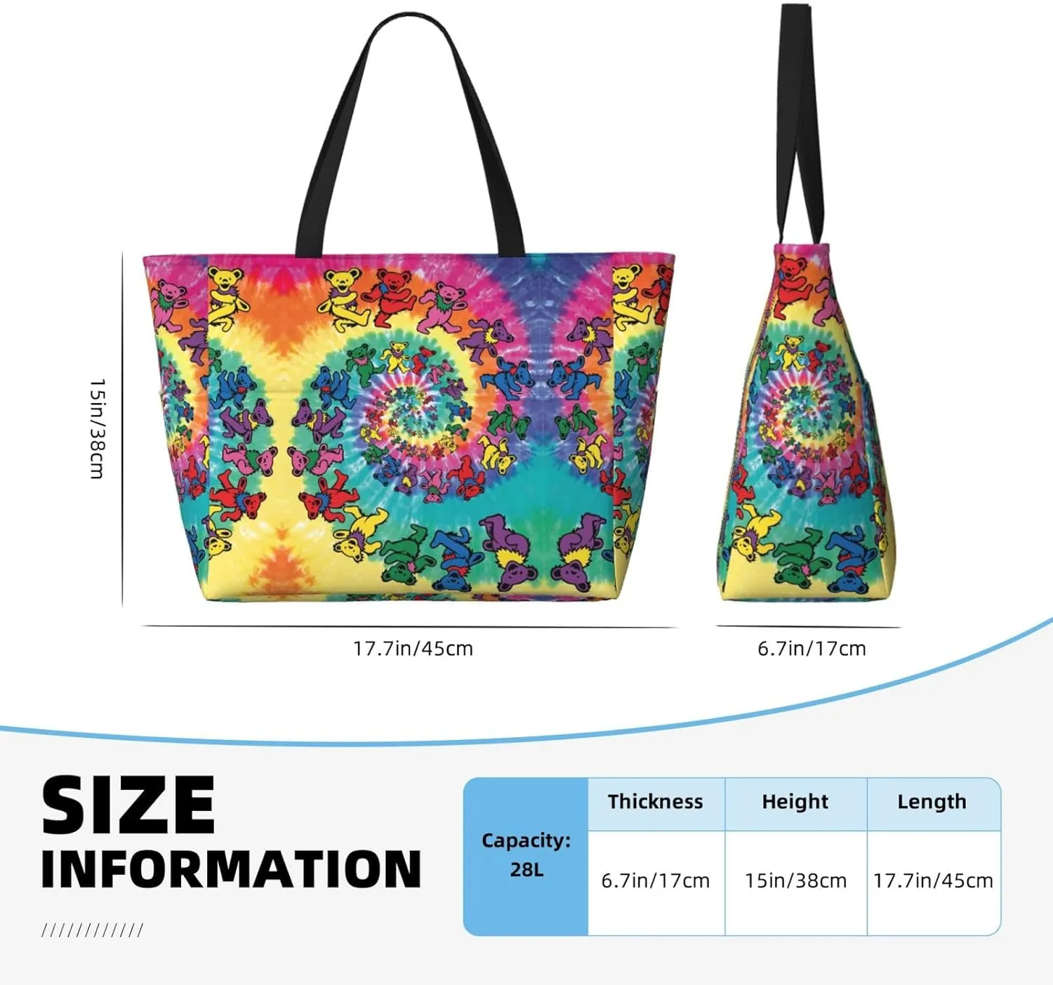 Colorful Rainbow Stars Large Capacity Beach Travel Bag - Waterproof Zipper Vacation Tote for Sandproof Storage, and Camping