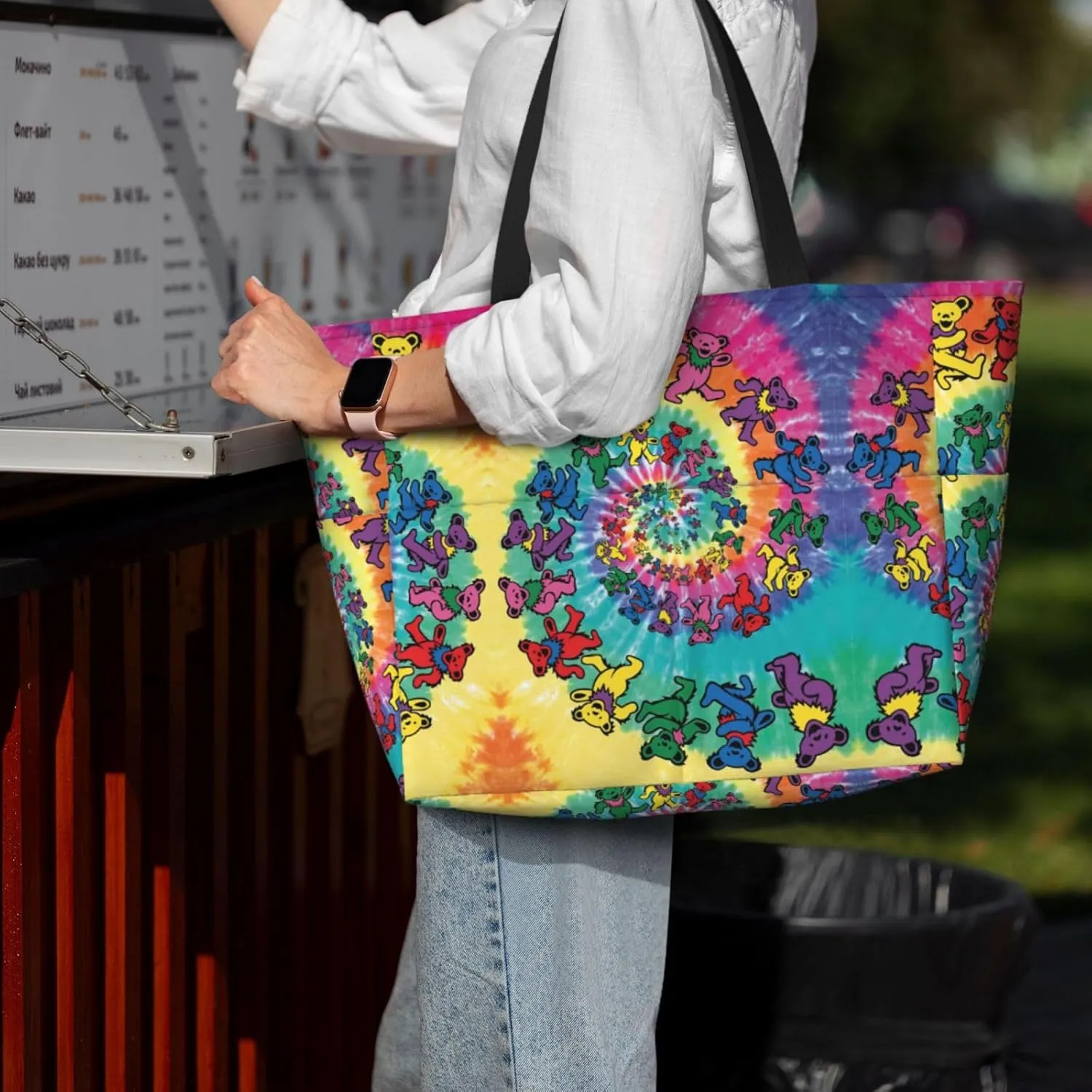 Colorful Rainbow Stars Large Capacity Beach Travel Bag - Waterproof Zipper Vacation Tote for Sandproof Storage, and Camping