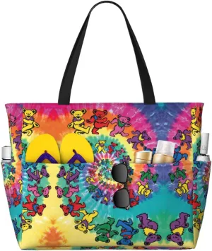 Colorful Rainbow Stars Large Capacity Beach Travel Bag - Waterproof Zipper Vacation Tote for Sandproof Storage, and Camping