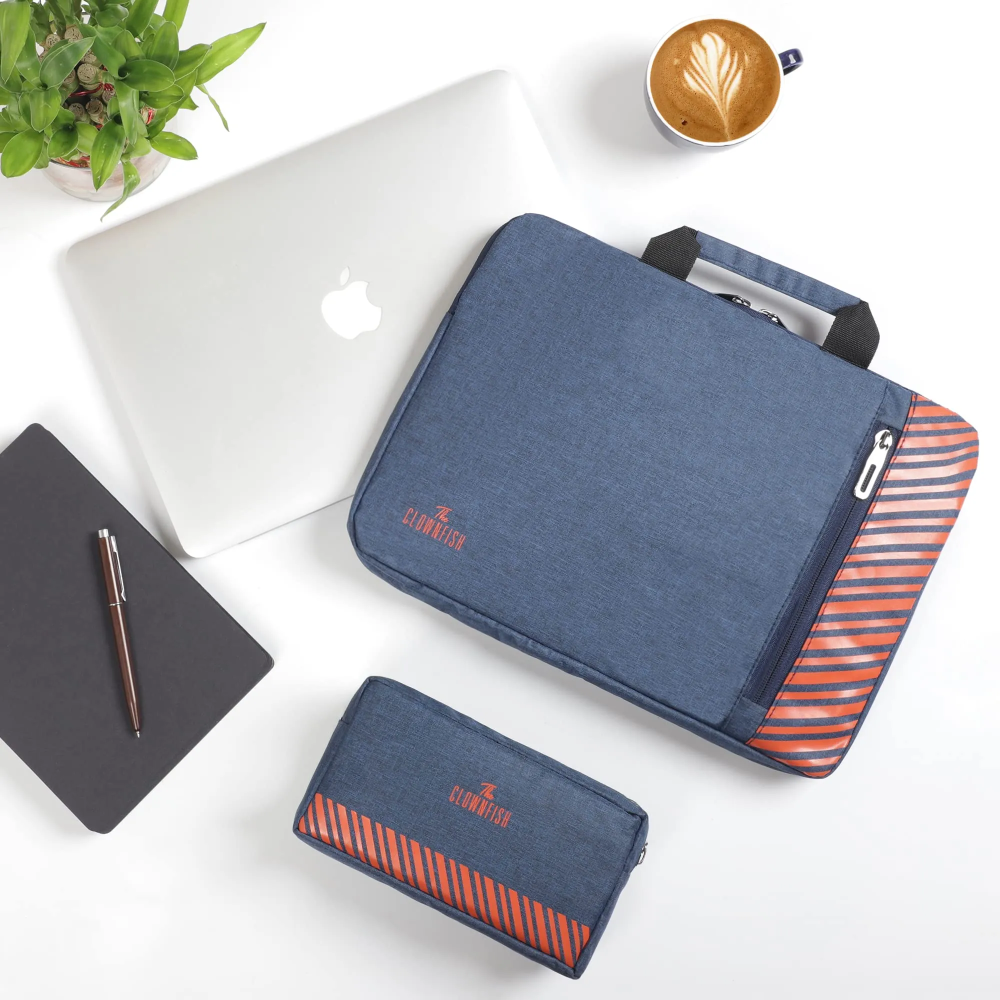 Combo: Polyester 13 inch Laptop Sleeve & Multipurpose Pouch | 2.8L Capacity | Blue