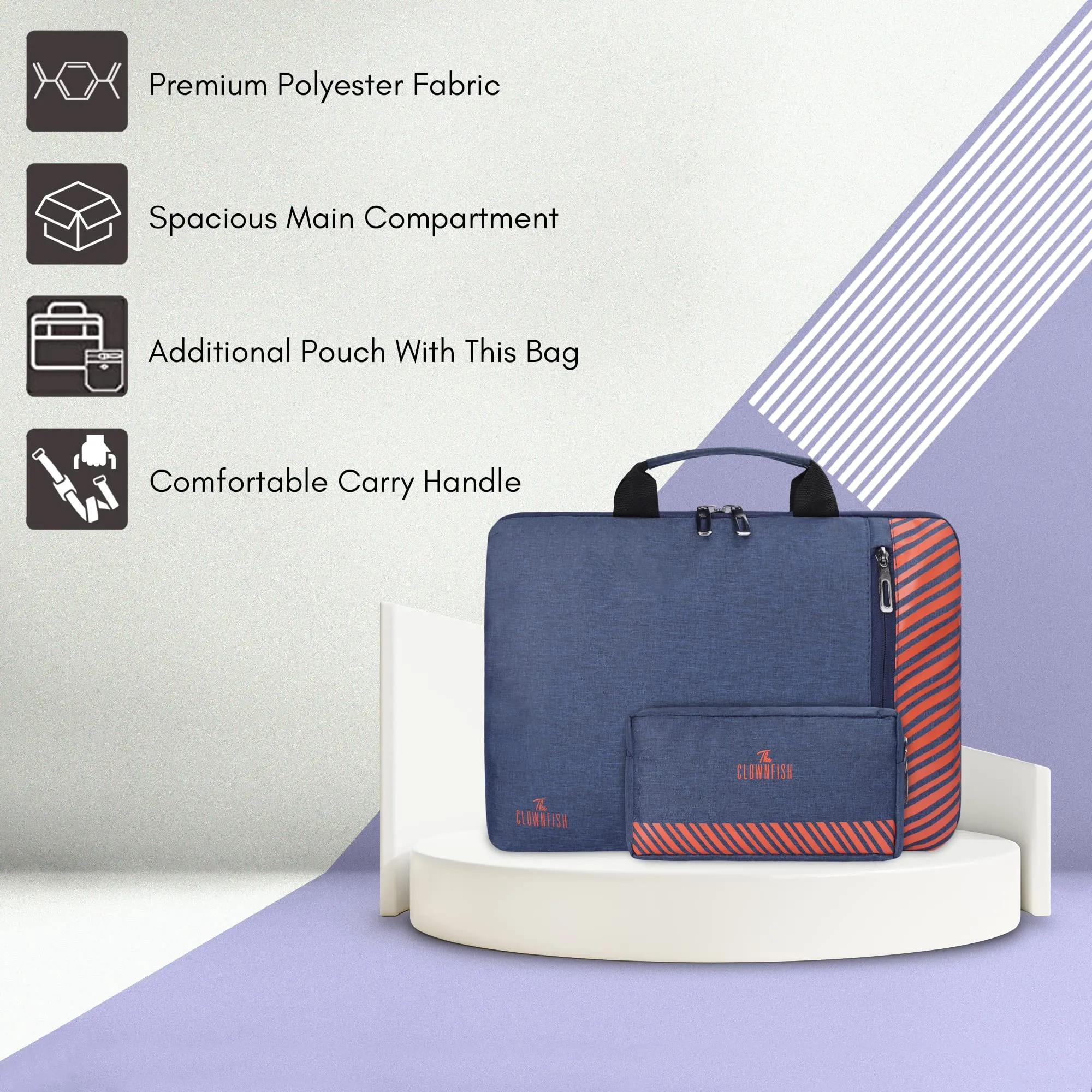Combo: Polyester 13 inch Laptop Sleeve & Multipurpose Pouch | 2.8L Capacity | Blue