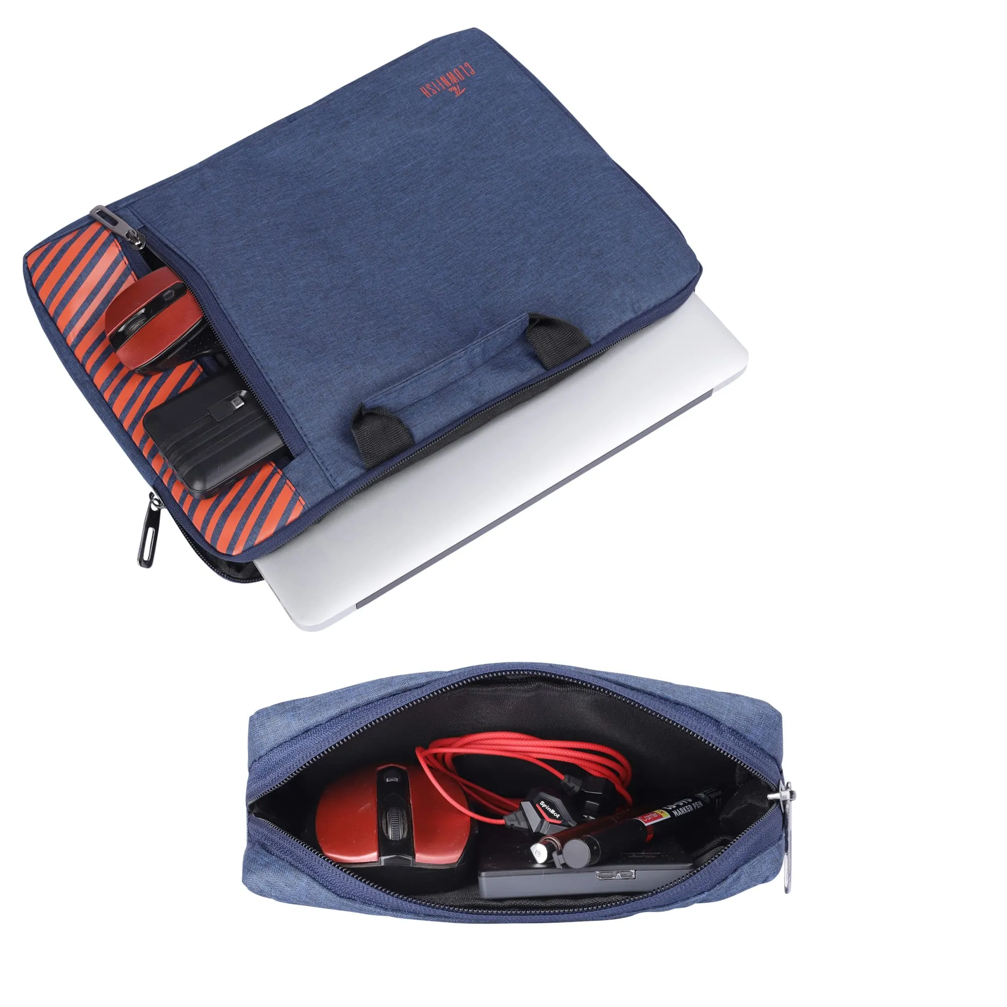 Combo: Polyester 13 inch Laptop Sleeve & Multipurpose Pouch | 2.8L Capacity | Blue