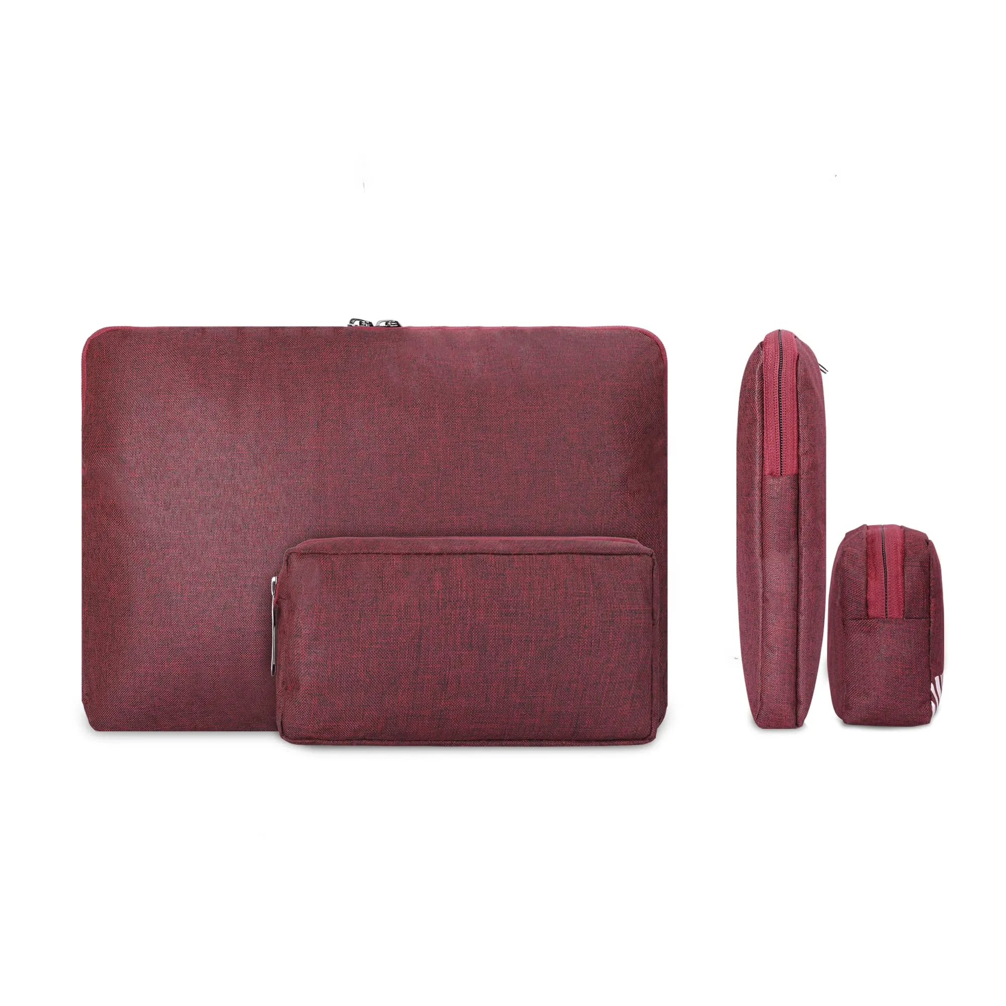 Combo: Polyester Laptop Sleeve & Travel Pouch | 14 inch | Maroon
