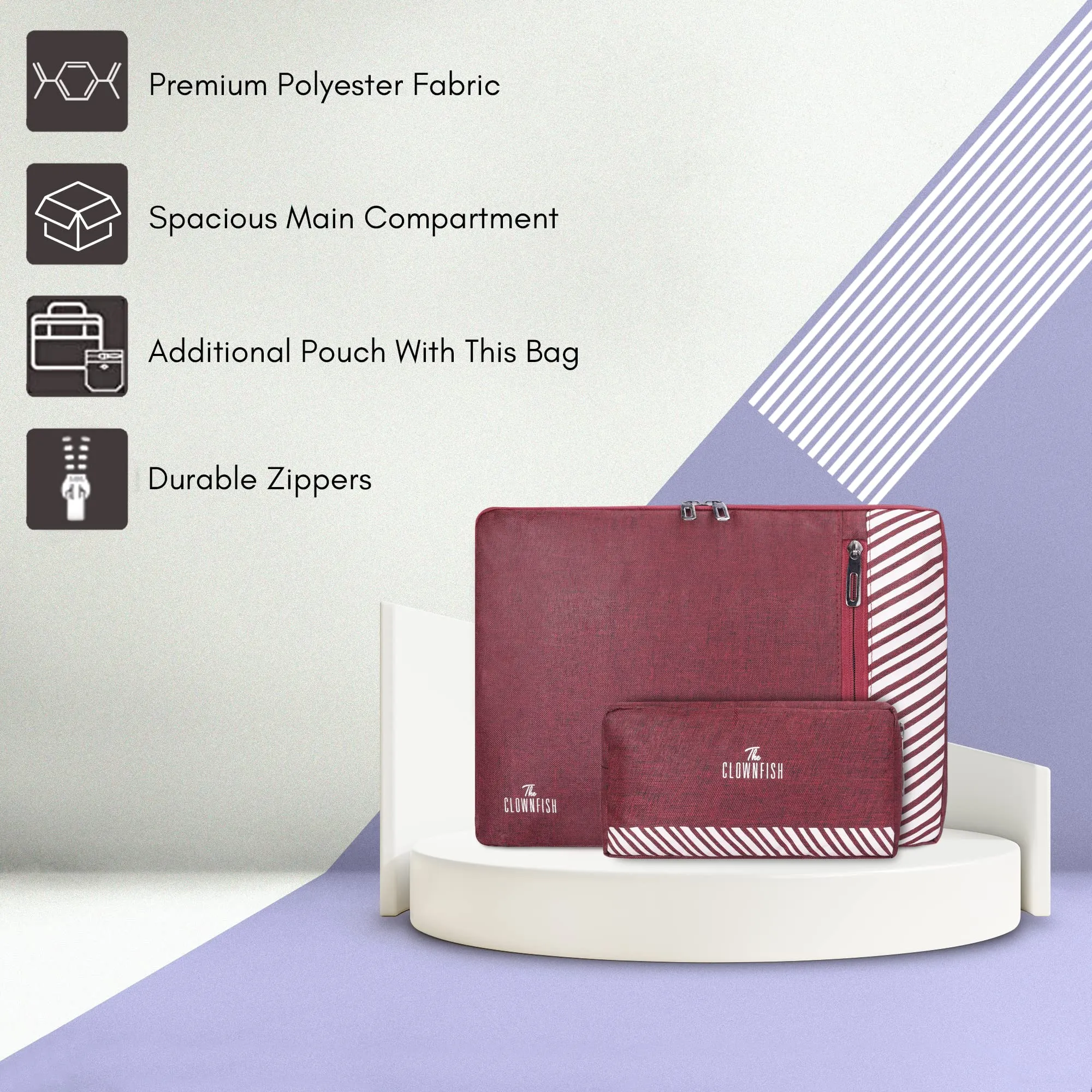 Combo: Polyester Laptop Sleeve & Travel Pouch | 14 inch | Maroon