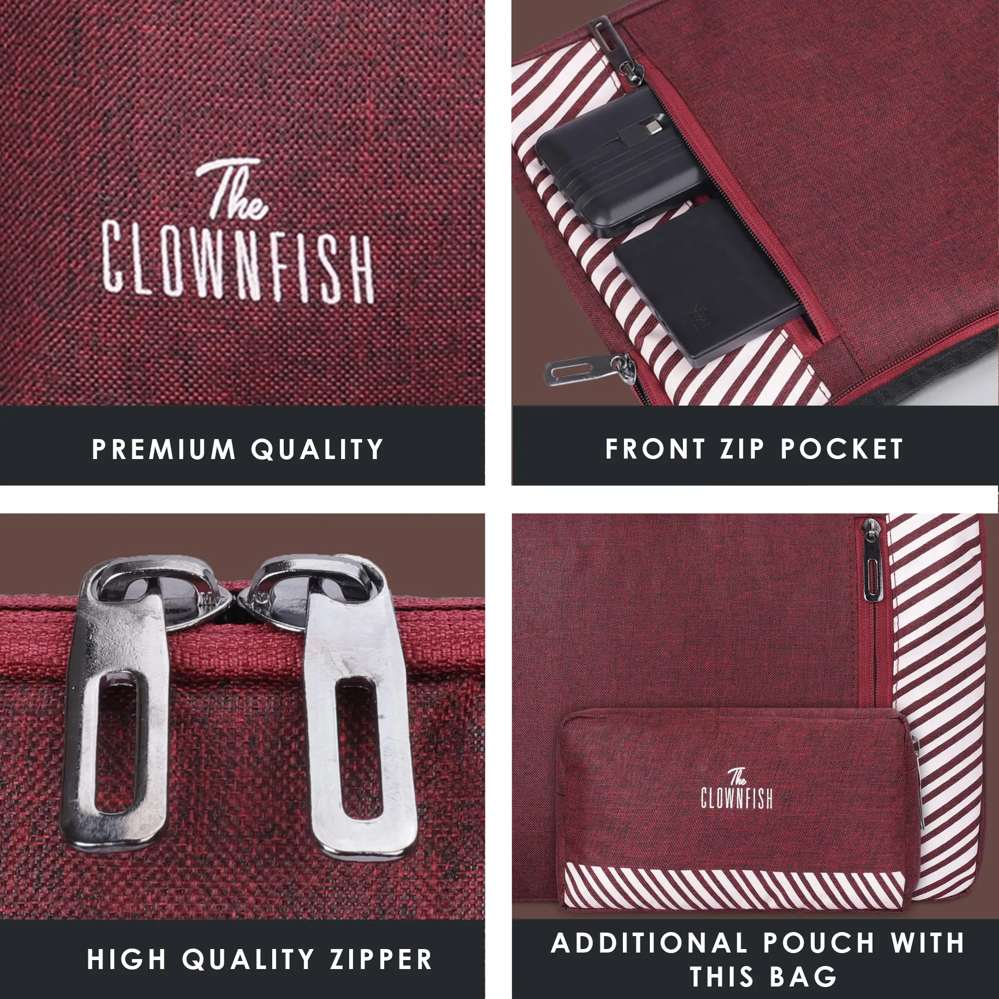 Combo: Polyester Laptop Sleeve & Travel Pouch | 14 inch | Maroon