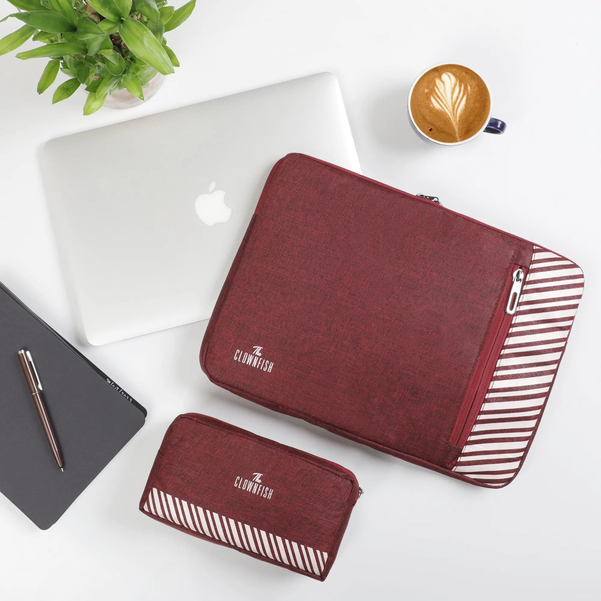 Combo: Polyester Laptop Sleeve & Travel Pouch | 14 inch | Maroon