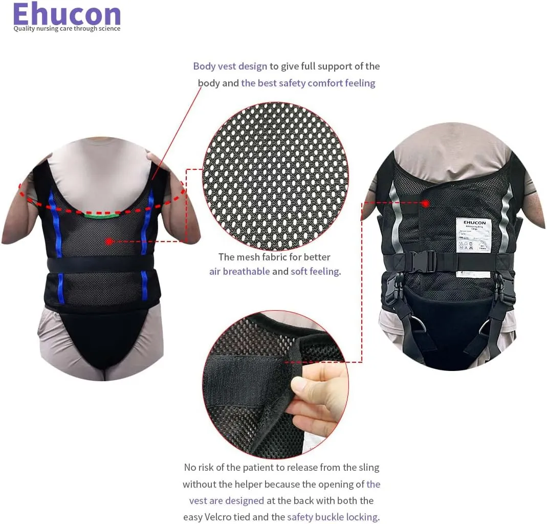 Comfort Padded Patient Lift Walking Sling,Portable Standing Harness to People/Handicap for Ambulating Support Training,500 lbs Safety Loading-Large Size