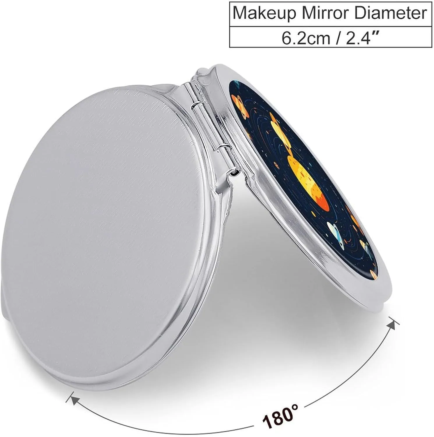 Compact Travel Makeup Mirror Small Handheld Combination of Solar System Planets And Solar Pictograms Pocket Mirror 1X/2X 2-Sided Magnification Mirror Folding Vanity Mirror for Purse Handbag Gift