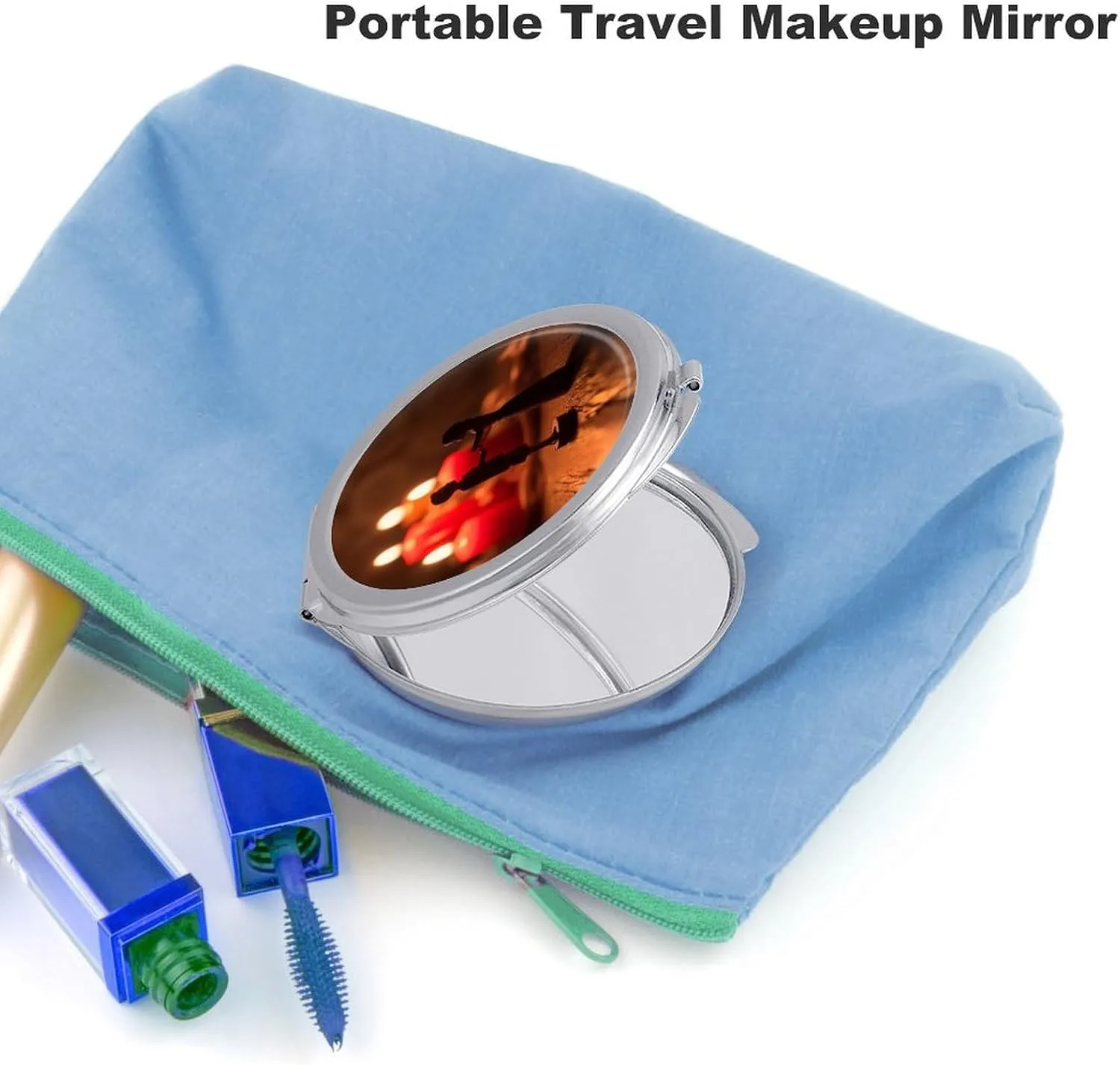 Compact Travel Makeup Mirror Small Handheld Couple Wood Carving Pocket Mirror 1X/2X 2-Sided Magnification Mirror Folding Vanity Mirror for Purse Handbag Gift