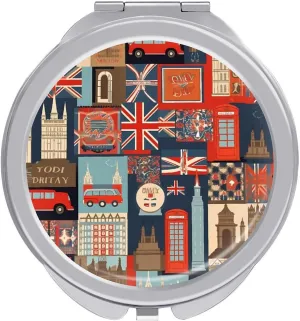 Compact Travel Makeup Mirror Small Handheld England Symbols Pocket Mirror 1X/2X 2-Sided Magnification Mirror Folding Vanity Mirror for Purse Handbag Gift