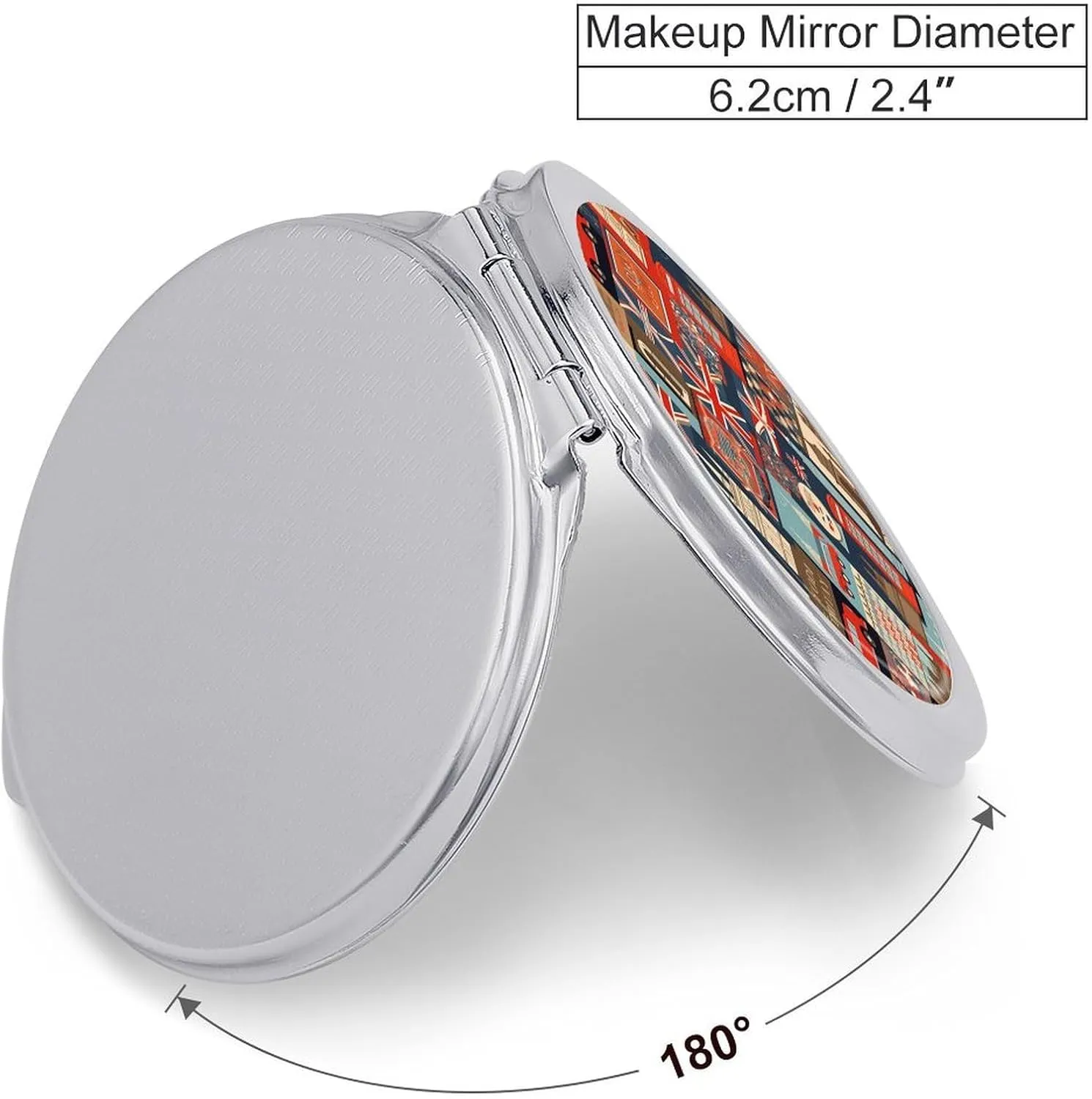 Compact Travel Makeup Mirror Small Handheld England Symbols Pocket Mirror 1X/2X 2-Sided Magnification Mirror Folding Vanity Mirror for Purse Handbag Gift