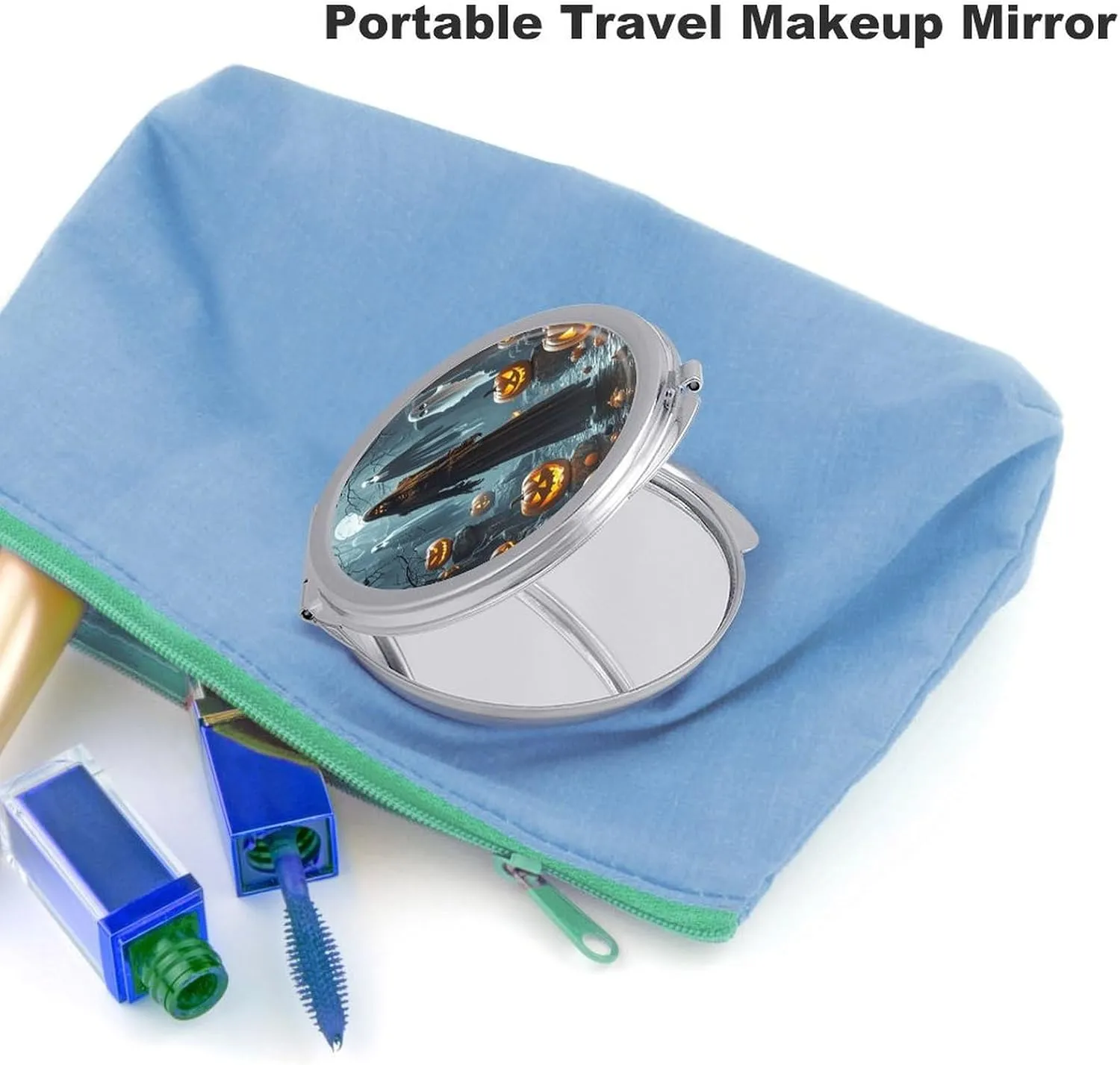 Compact Travel Makeup Mirror Small Handheld Grim Reaper Pocket Mirror 1X/2X 2-Sided Magnification Mirror Folding Vanity Mirror for Purse Handbag Gift
