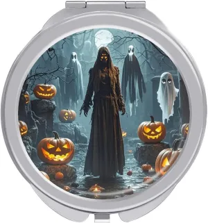 Compact Travel Makeup Mirror Small Handheld Grim Reaper Pocket Mirror 1X/2X 2-Sided Magnification Mirror Folding Vanity Mirror for Purse Handbag Gift