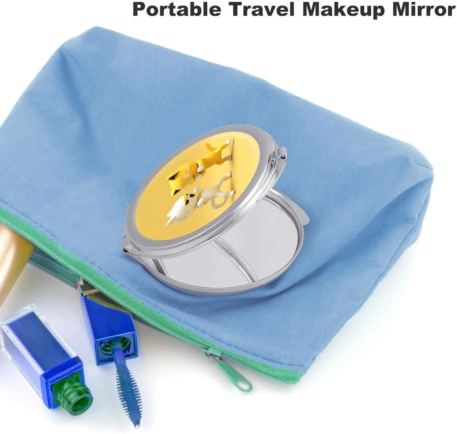 Compact Travel Makeup Mirror Small Handheld The Fight Between Two Cats Pocket Mirror 1X/2X 2-Sided Magnification Mirror Folding Vanity Mirror for Purse Handbag Gift