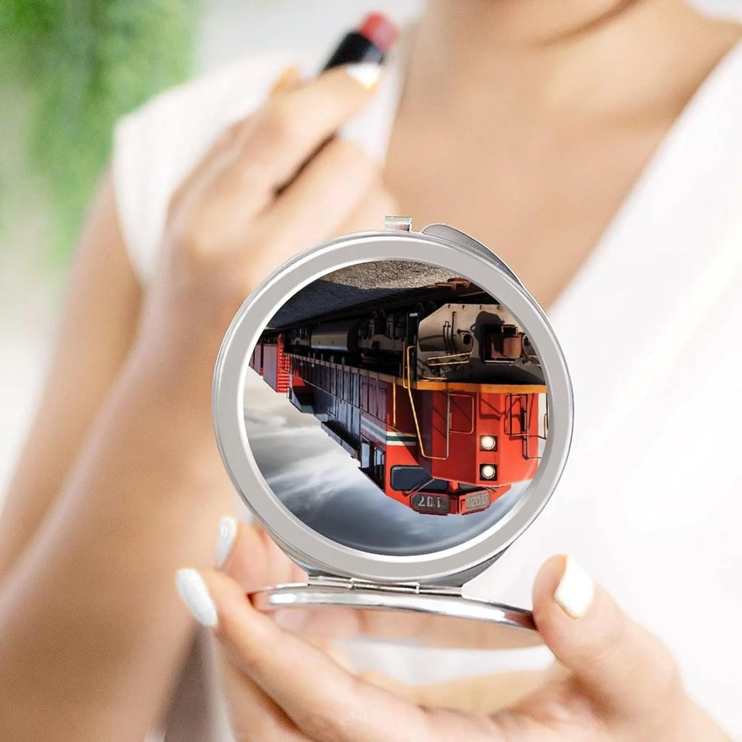 Compact Travel Makeup Mirror Small Handheld Train Pocket Mirror 1X/2X 2-Sided Magnification Mirror Folding Vanity Mirror for Purse Handbag Gift