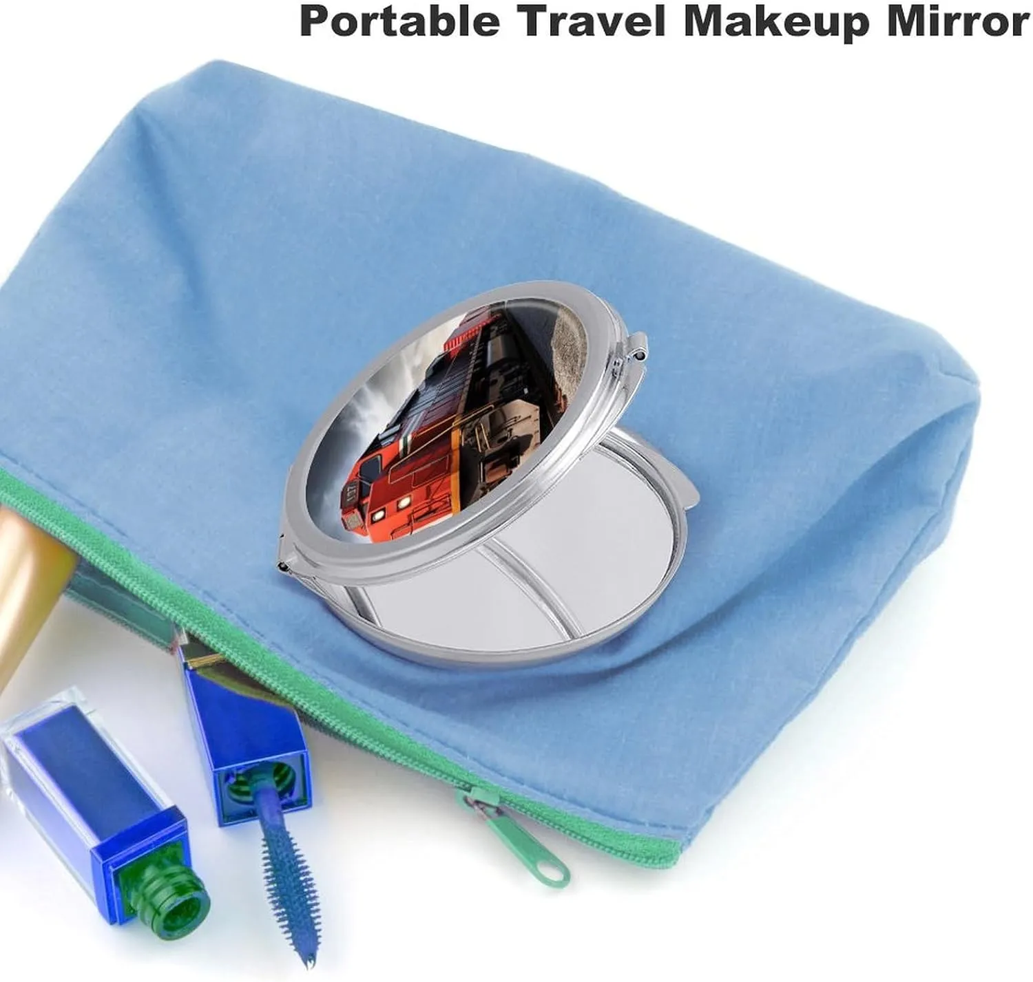 Compact Travel Makeup Mirror Small Handheld Train Pocket Mirror 1X/2X 2-Sided Magnification Mirror Folding Vanity Mirror for Purse Handbag Gift