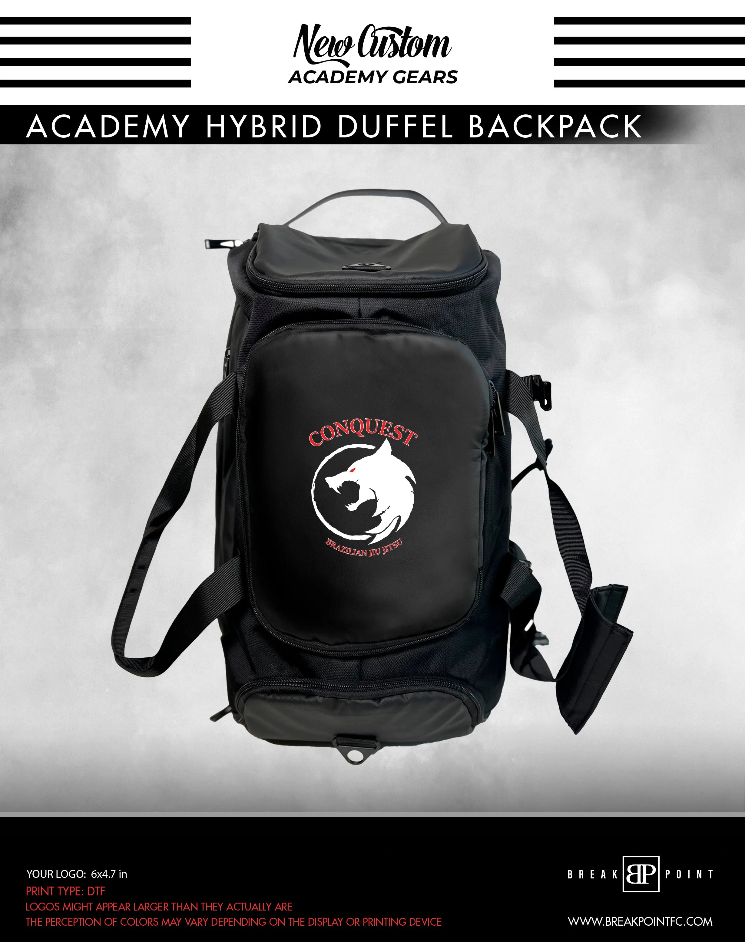 Conquest BJJ Academy Hybrid Duffel Backpack #1414