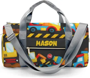Construction Machinery Cute Personalized Duffel Bag,Custom Travel Gym Bag with Name,Waterproof Sports Overnight Bag with Shoe Compartment & Shoulder Strap