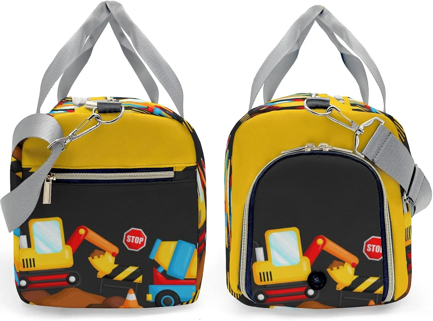 Construction Machinery Cute Personalized Duffel Bag,Custom Travel Gym Bag with Name,Waterproof Sports Overnight Bag with Shoe Compartment & Shoulder Strap