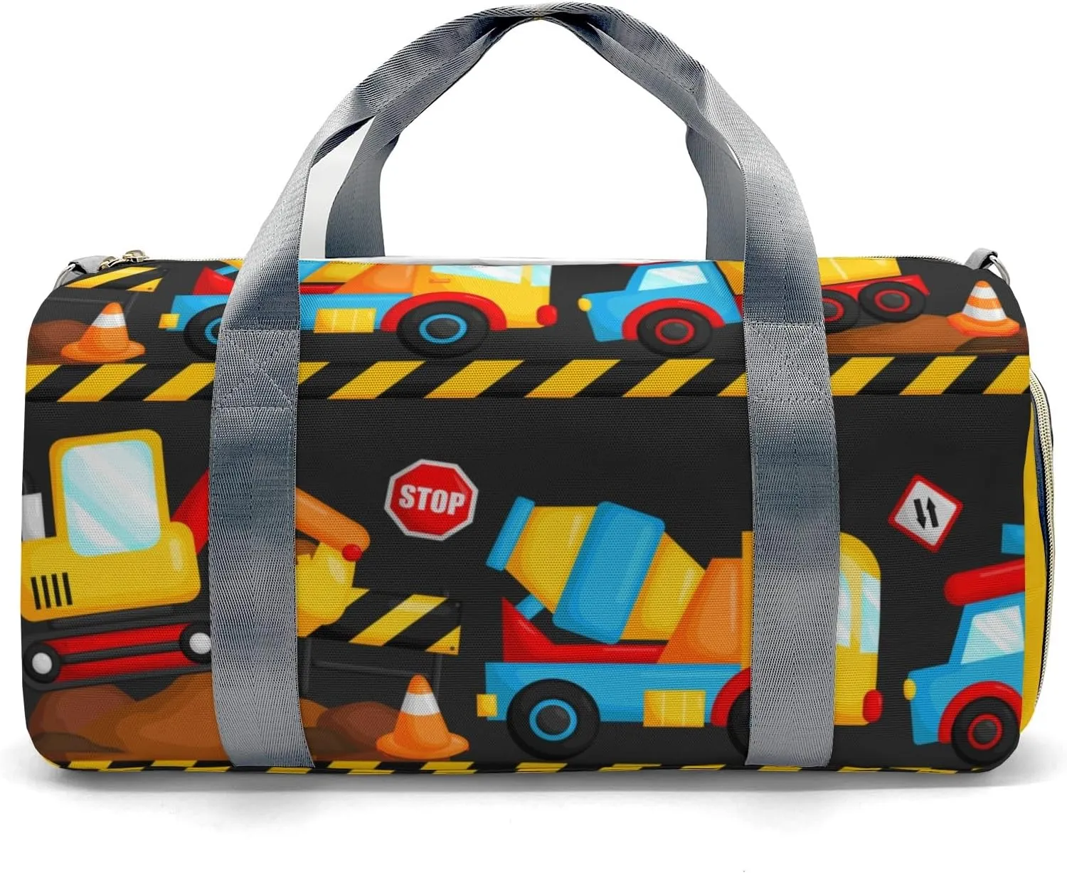 Construction Machinery Cute Personalized Duffel Bag,Custom Travel Gym Bag with Name,Waterproof Sports Overnight Bag with Shoe Compartment & Shoulder Strap