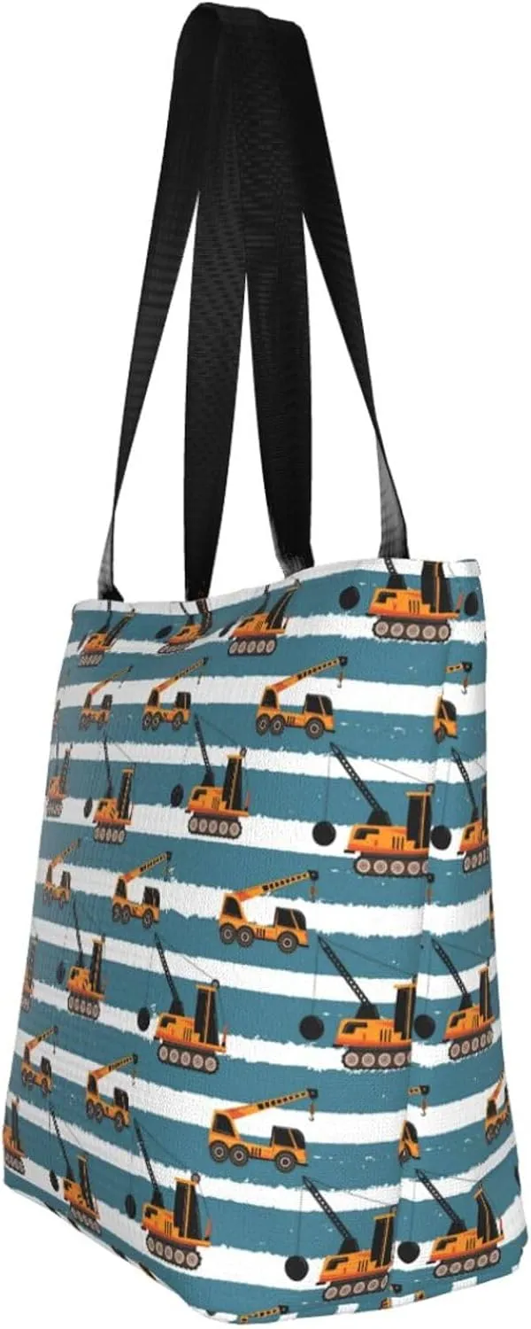 Construction Road Roller Truck Women's Tote Bag Lightweight Shopping Handbag Travel Shoulder Bag With Zipper