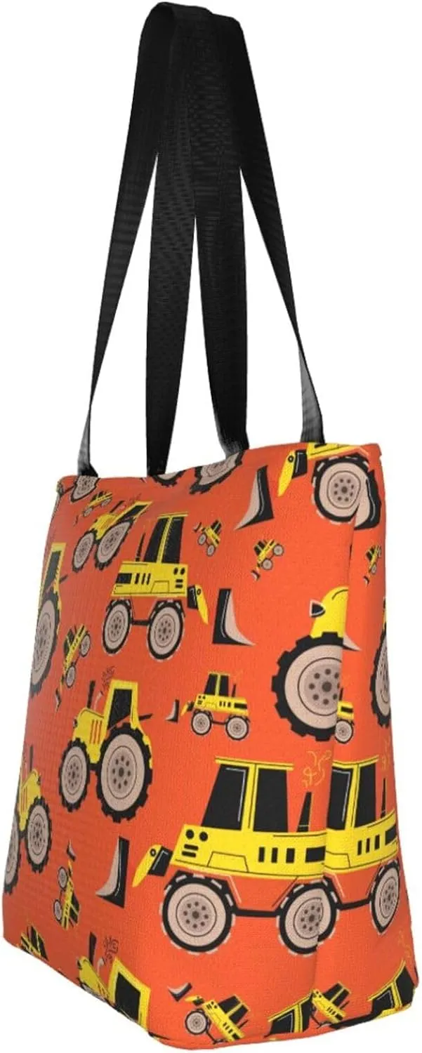 Construction Road Roller Truck Women's Tote Bag Lightweight Shopping Handbag Travel Shoulder Bag With Zipper