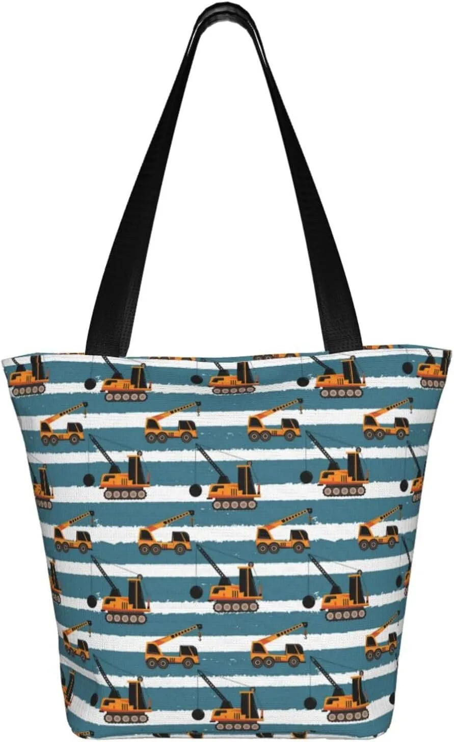 Construction Road Roller Truck Women's Tote Bag Lightweight Shopping Handbag Travel Shoulder Bag With Zipper