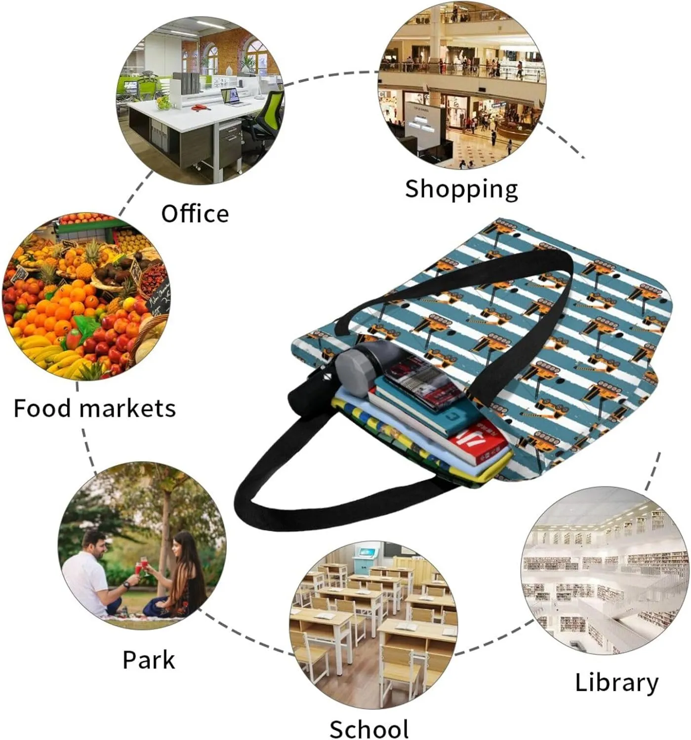 Construction Road Roller Truck Women's Tote Bag Lightweight Shopping Handbag Travel Shoulder Bag With Zipper