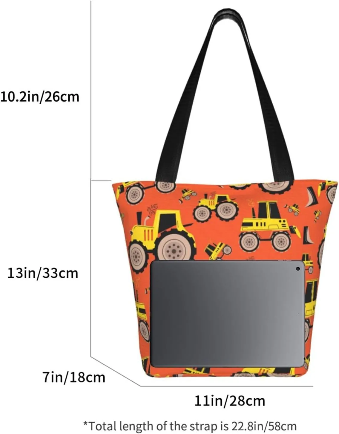 Construction Road Roller Truck Women's Tote Bag Lightweight Shopping Handbag Travel Shoulder Bag With Zipper