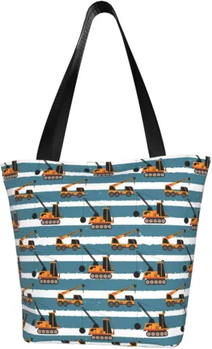 Construction Road Roller Truck Women's Tote Bag Lightweight Shopping Handbag Travel Shoulder Bag With Zipper