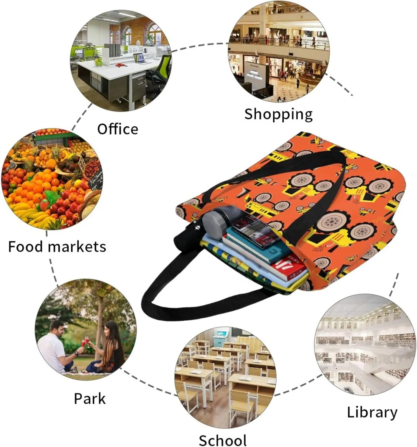 Construction Road Roller Truck Women's Tote Bag Lightweight Shopping Handbag Travel Shoulder Bag With Zipper