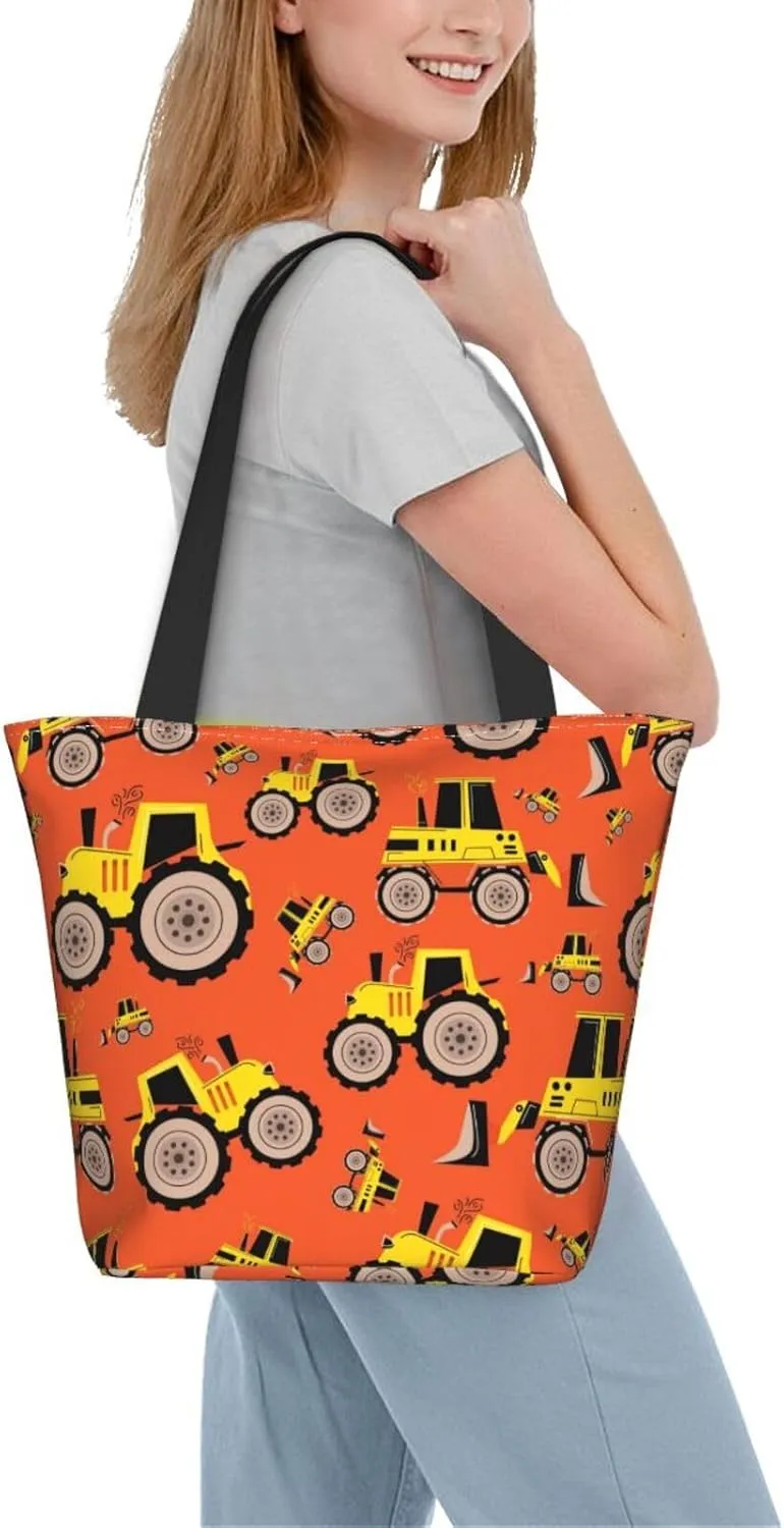 Construction Road Roller Truck Women's Tote Bag Lightweight Shopping Handbag Travel Shoulder Bag With Zipper