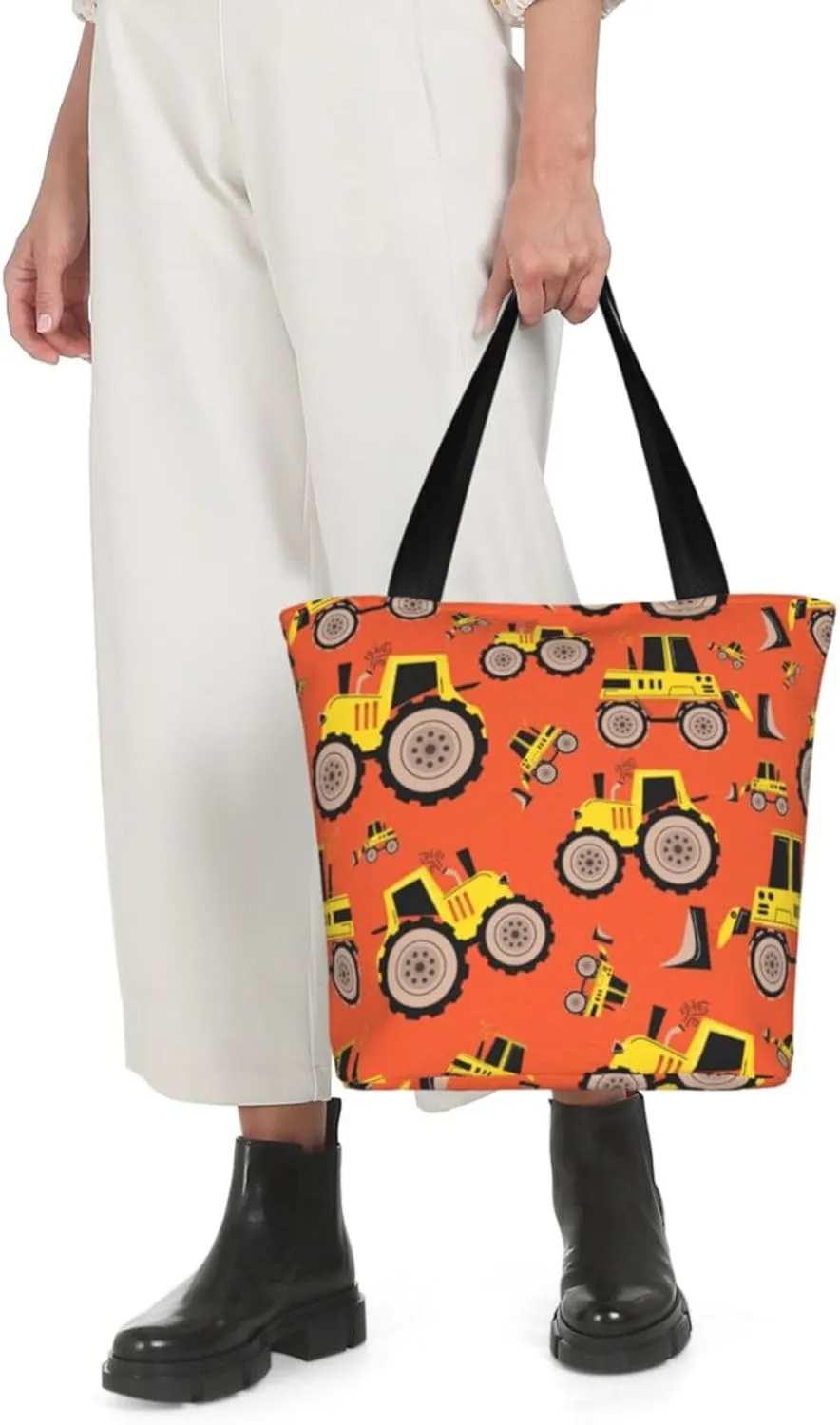 Construction Road Roller Truck Women's Tote Bag Lightweight Shopping Handbag Travel Shoulder Bag With Zipper