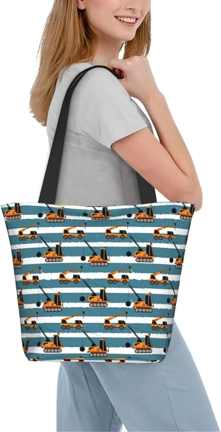 Construction Road Roller Truck Women's Tote Bag Lightweight Shopping Handbag Travel Shoulder Bag With Zipper