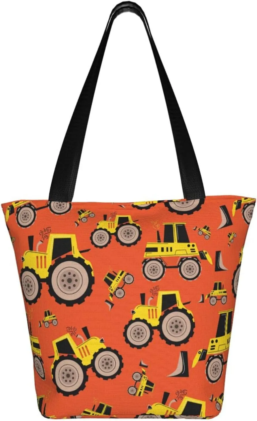 Construction Road Roller Truck Women's Tote Bag Lightweight Shopping Handbag Travel Shoulder Bag With Zipper