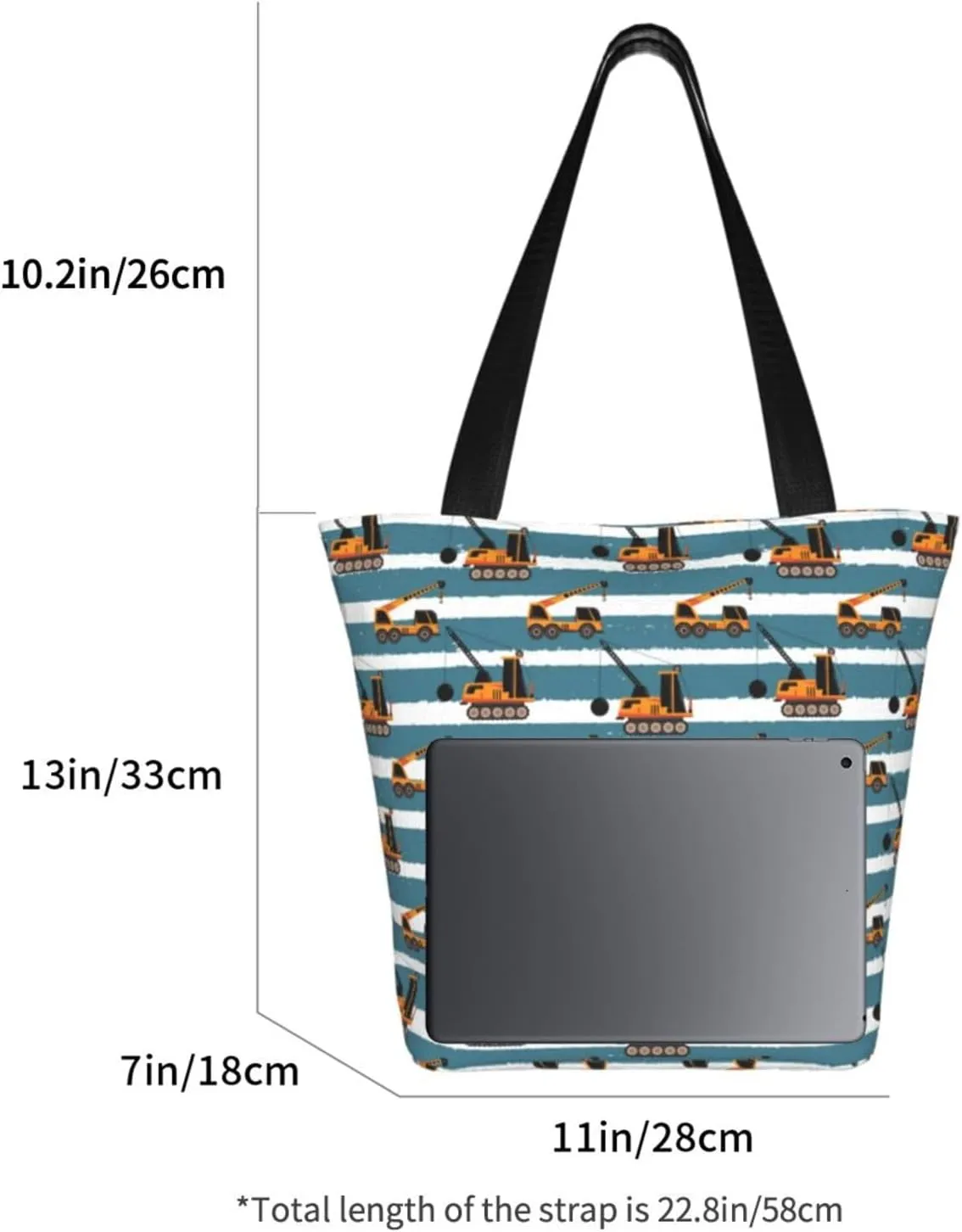 Construction Road Roller Truck Women's Tote Bag Lightweight Shopping Handbag Travel Shoulder Bag With Zipper