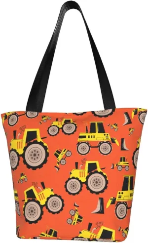 Construction Road Roller Truck Women's Tote Bag Lightweight Shopping Handbag Travel Shoulder Bag With Zipper