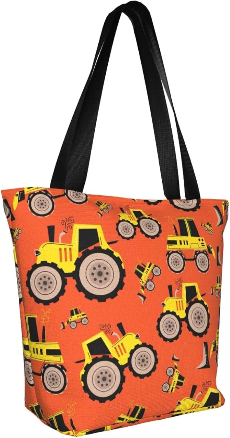 Construction Road Roller Truck Women's Tote Bag Lightweight Shopping Handbag Travel Shoulder Bag With Zipper