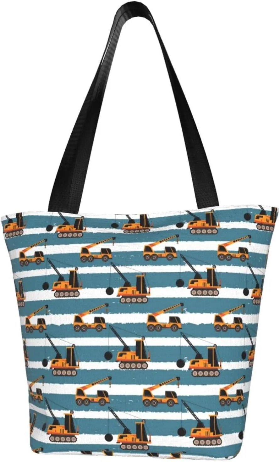 Construction Road Roller Truck Women's Tote Bag Lightweight Shopping Handbag Travel Shoulder Bag With Zipper