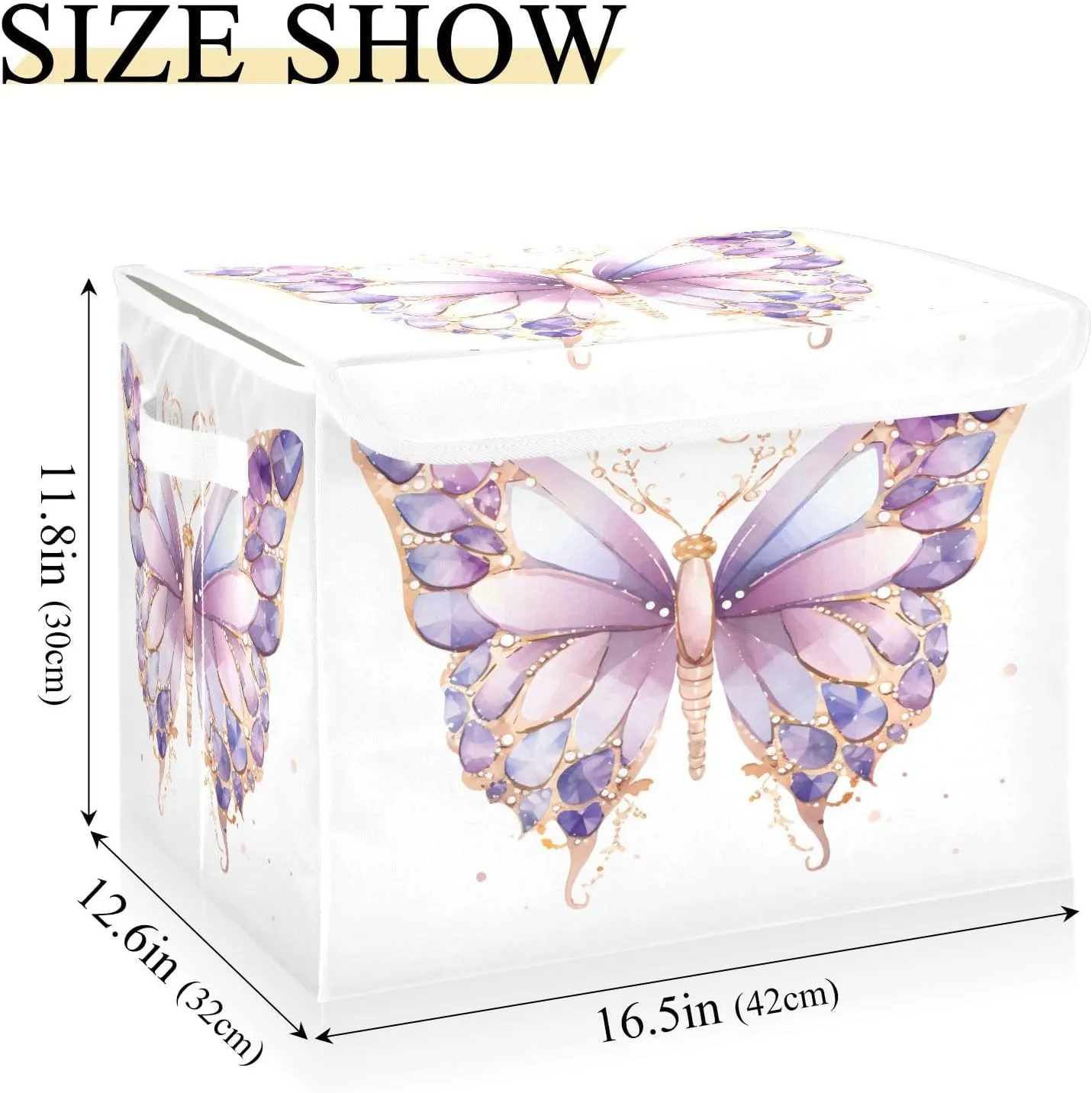 Containers Baskets with Lids Purple Butterfly Fabric Foldable Storage Bins Organizer with Lid Collapsible Storage Boxes for Home Bedroom Closet Office